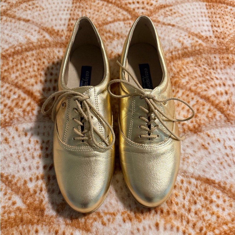 Easy Spirit Metallic Gold Lace-Up Flats Size 8.5